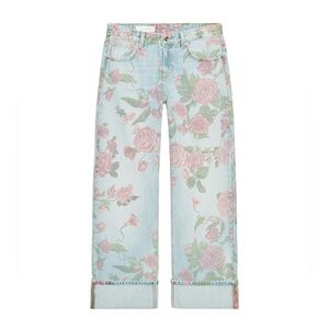 Zara TRF LOW RISE LOOSE FIT PRINTED FOLDED JEANS